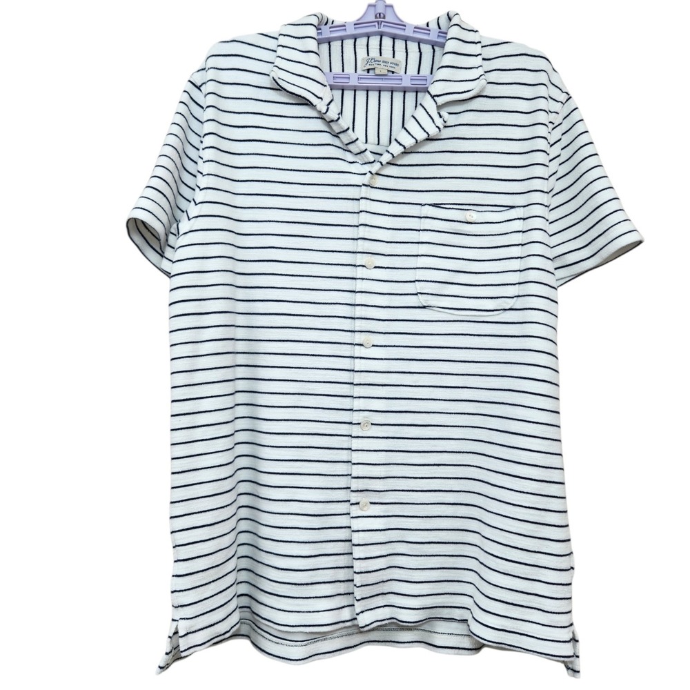 J. Crew Mens XL Terrycloth Short Sleeve Button Front Camp Shirt Striped Tropical